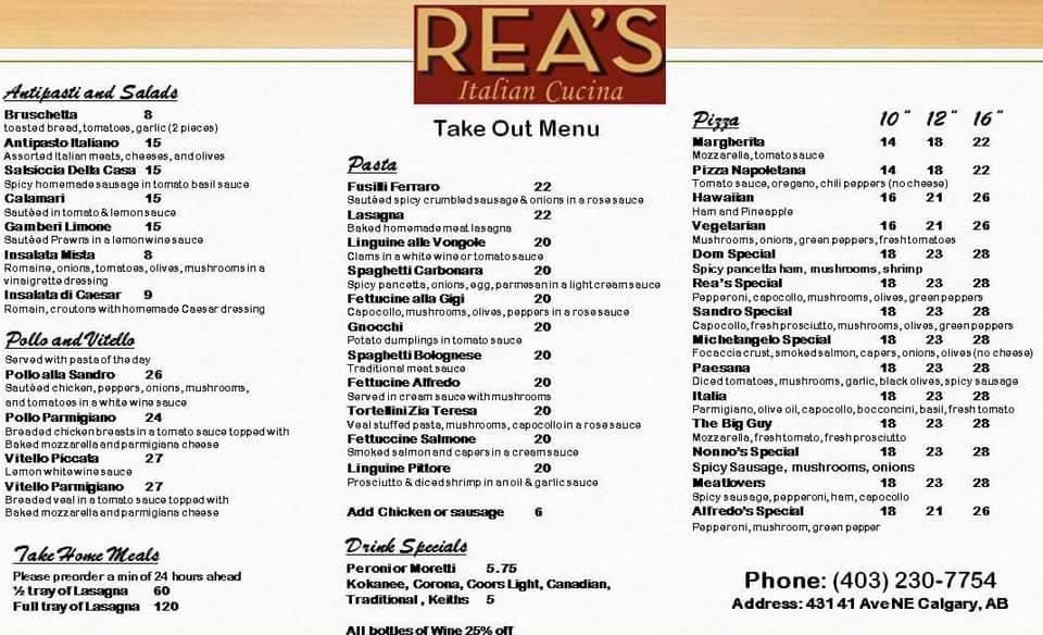 Rea's Italian Cucina 431 41 Ave NE, Calgary