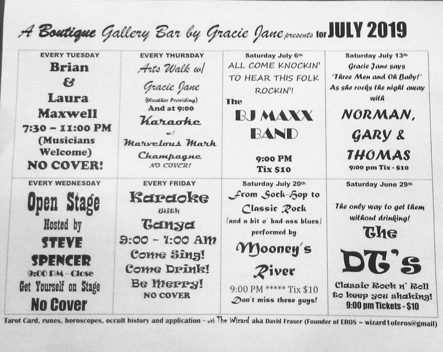 A Boutique Gallery Bar by Gracie Jane Menu