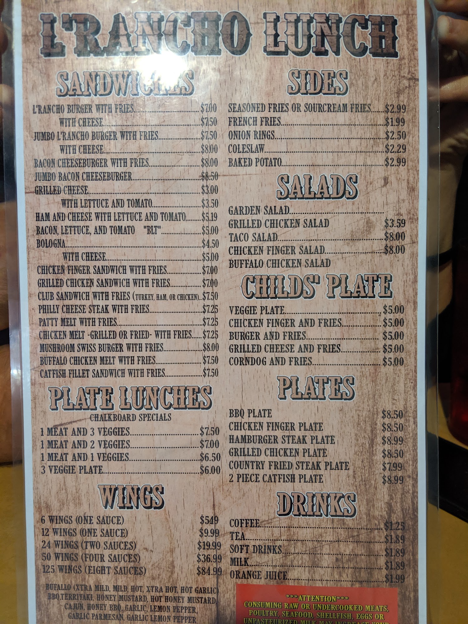 L’ Rancho Menu