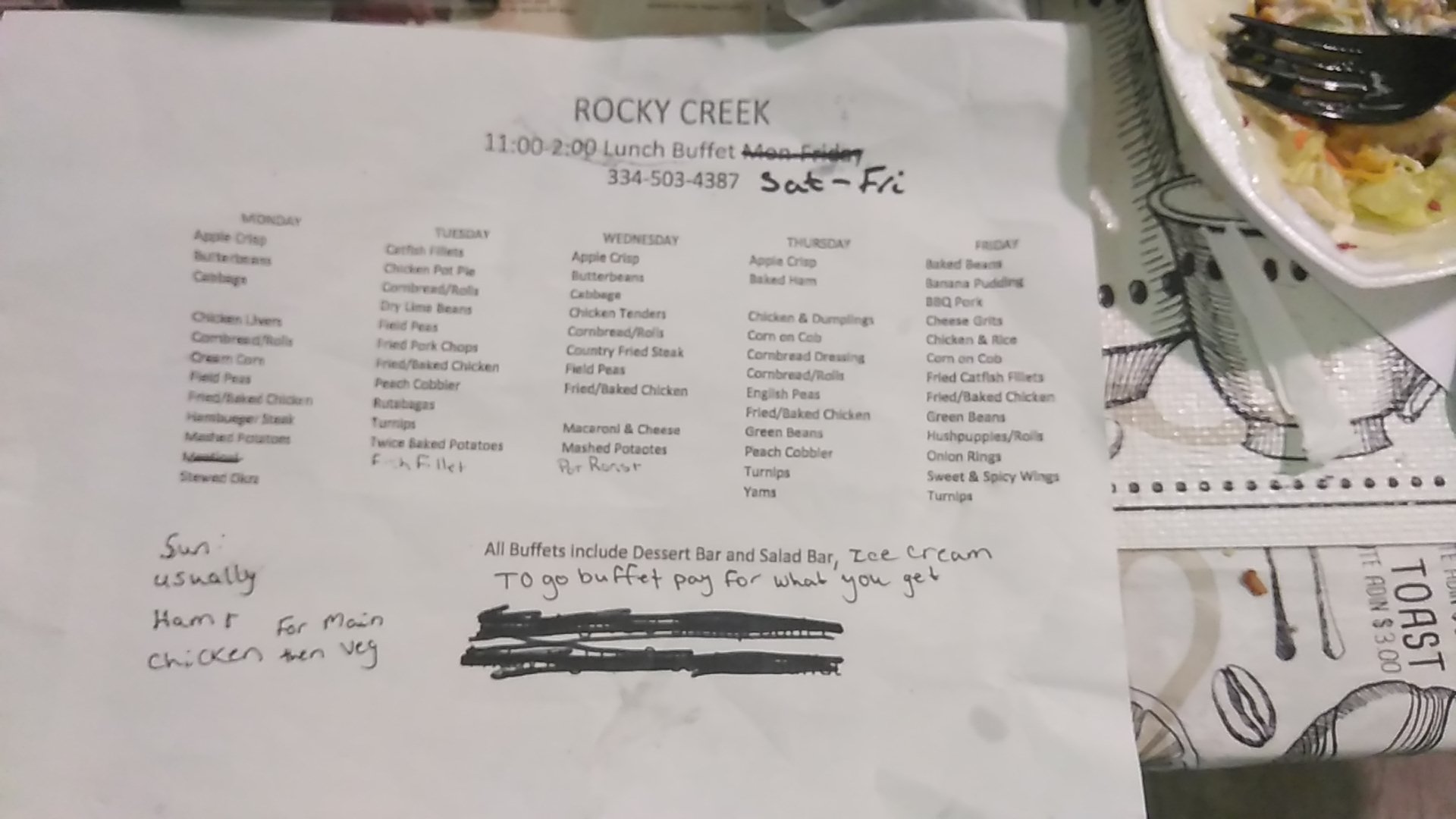 Rocky Creek Seafood Restaurant Menu