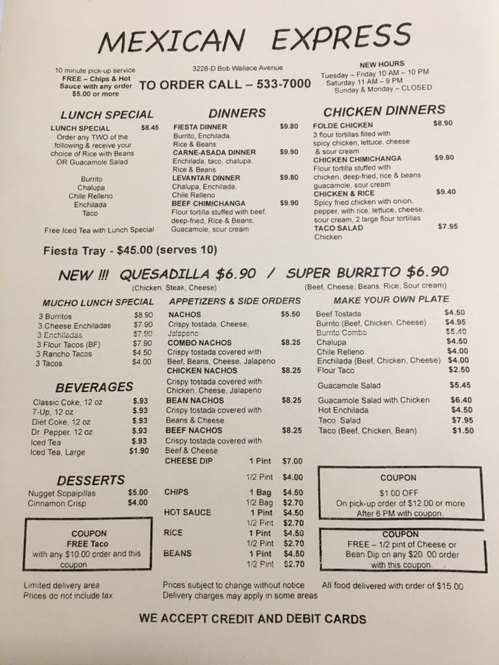 Mexican Express 3228 Bob Wallace Ave SW, Huntsville