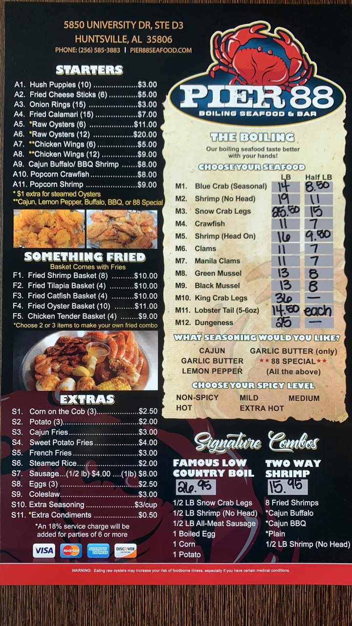 Pier 88 Boiling Seafood & Bar 5850 University Dr NW Ste D3, Huntsville