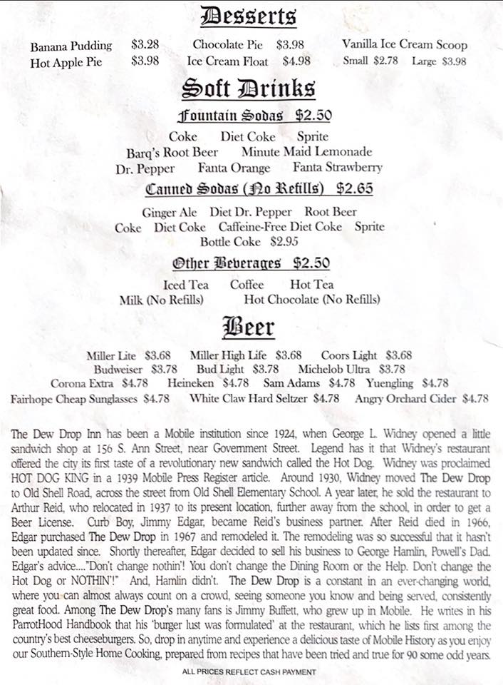 Dew Drop Inn Restaurant 1808 Old Shell Rd, Mobile