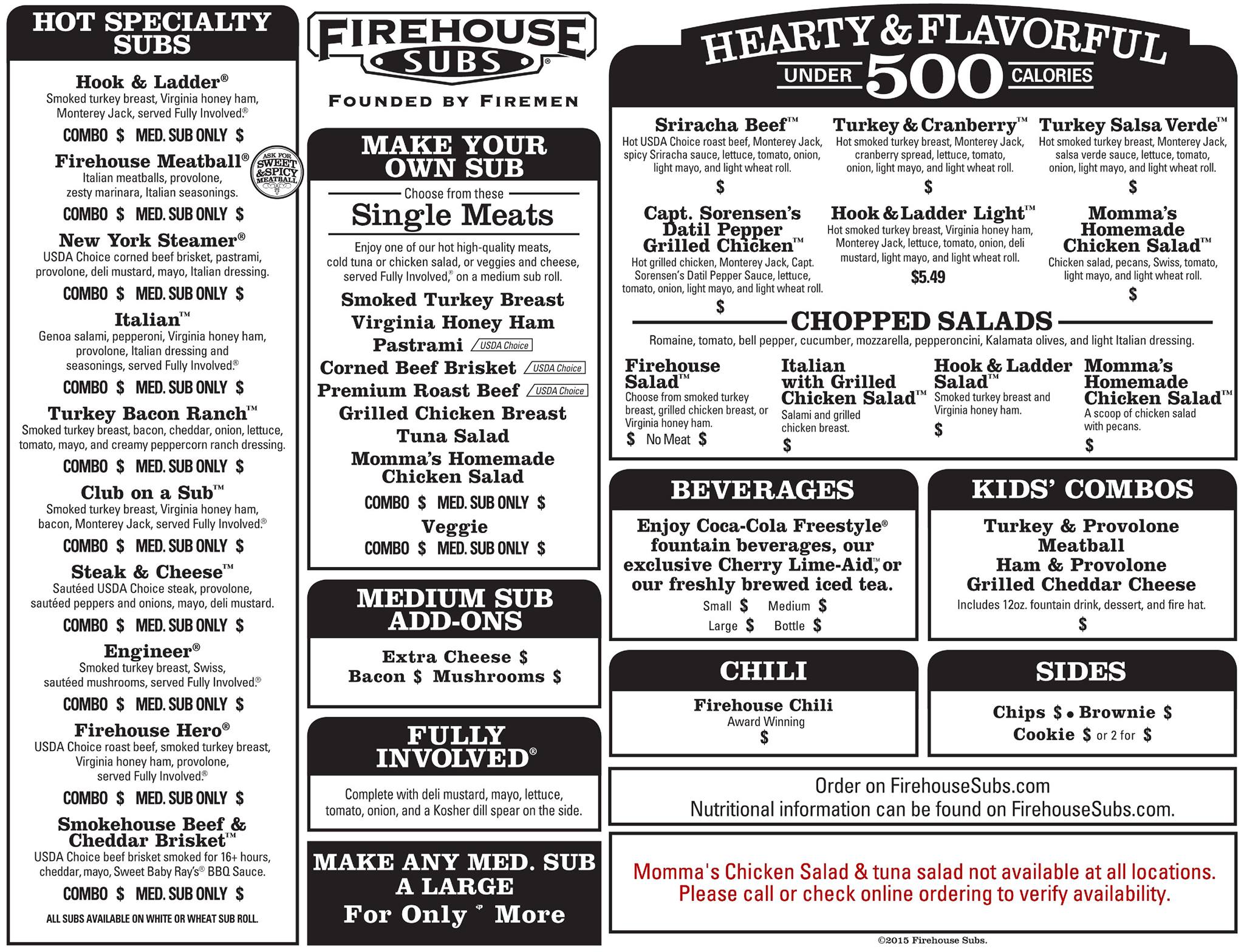 Firehouse Subs Tillman\'S Corner Menu