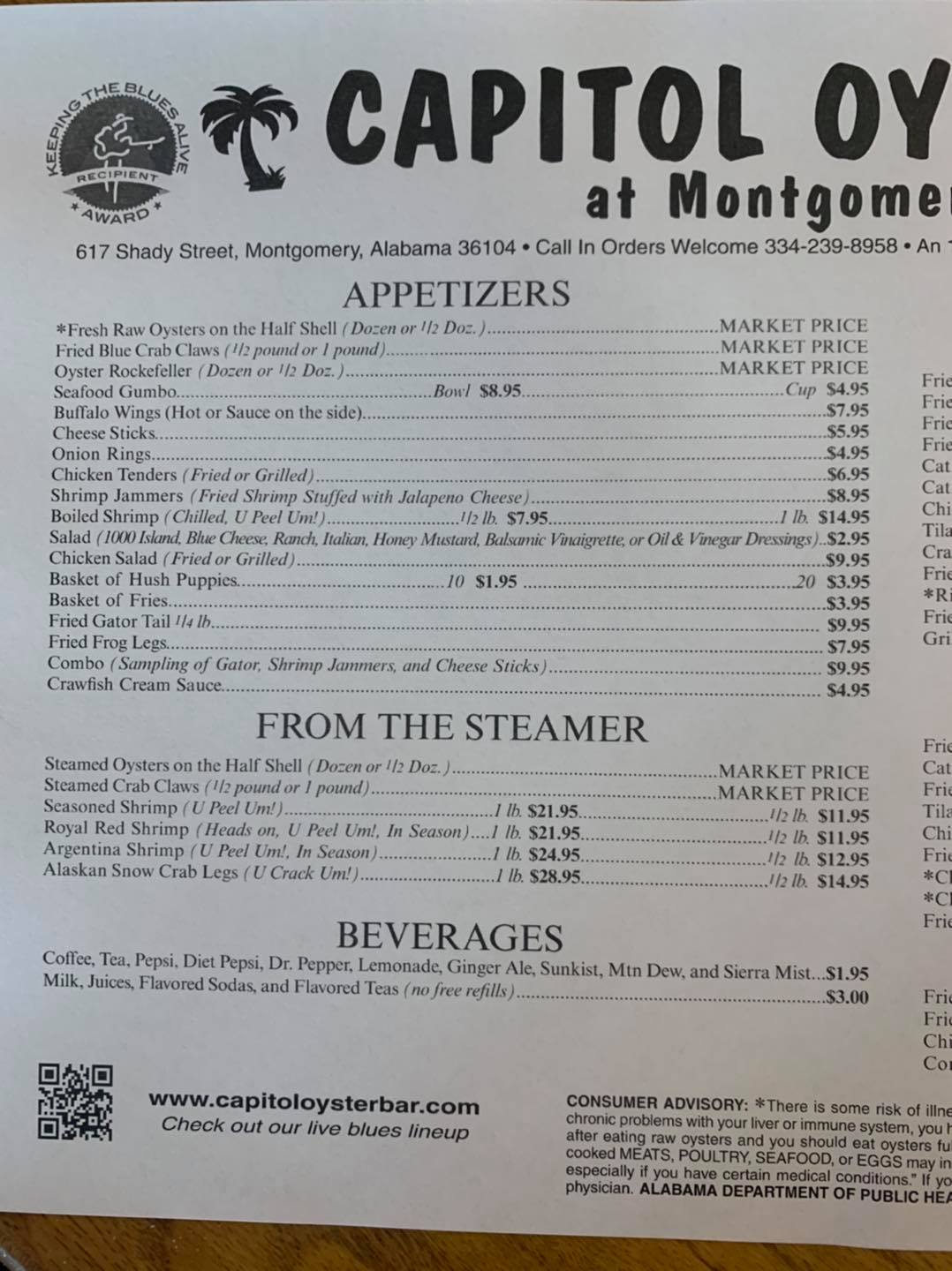Capitol Oyster Bar 617 Shady St, Montgomery