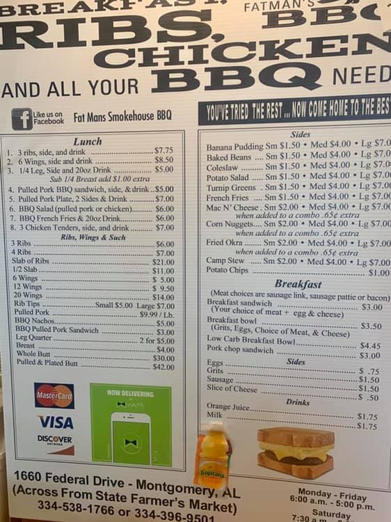 Fat Man's Smokehouse BBQ 1660 Federal Dr, Montgomery