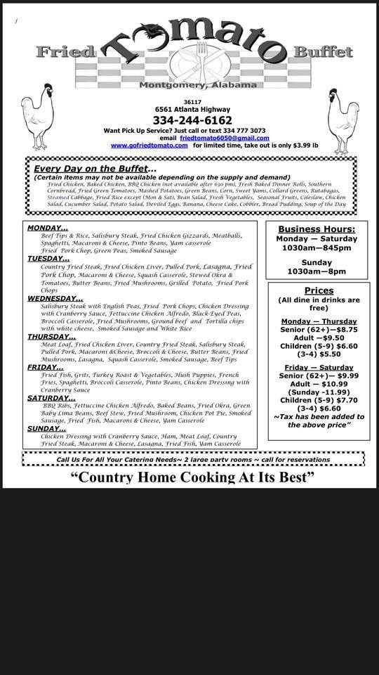 Fried Tomato Buffet 6561 Atlanta Hwy, Montgomery