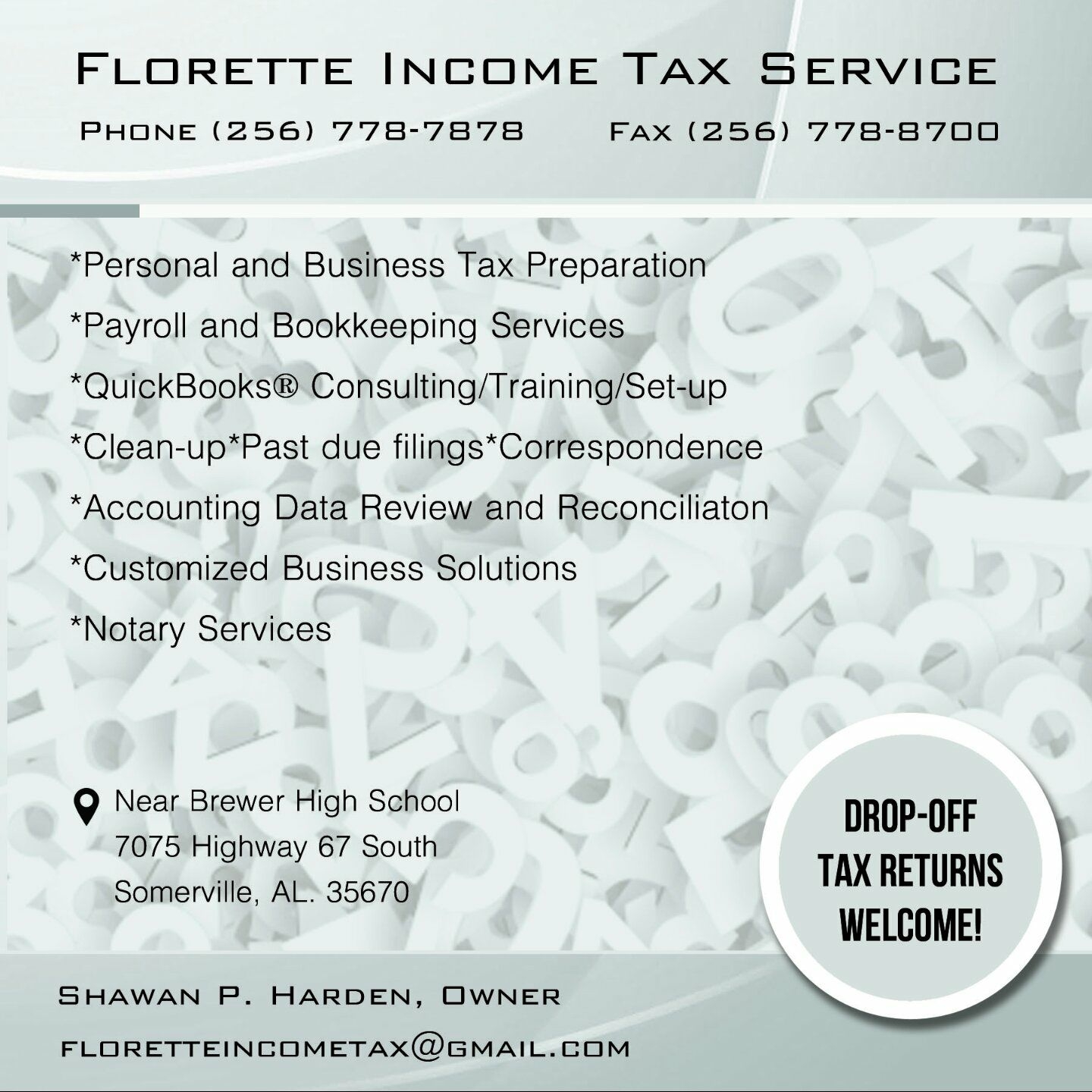 Florette Income Tax Service 7075 AL-67, Somerville Alabama 35670