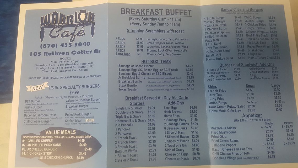 Warrior Cafe Menu
