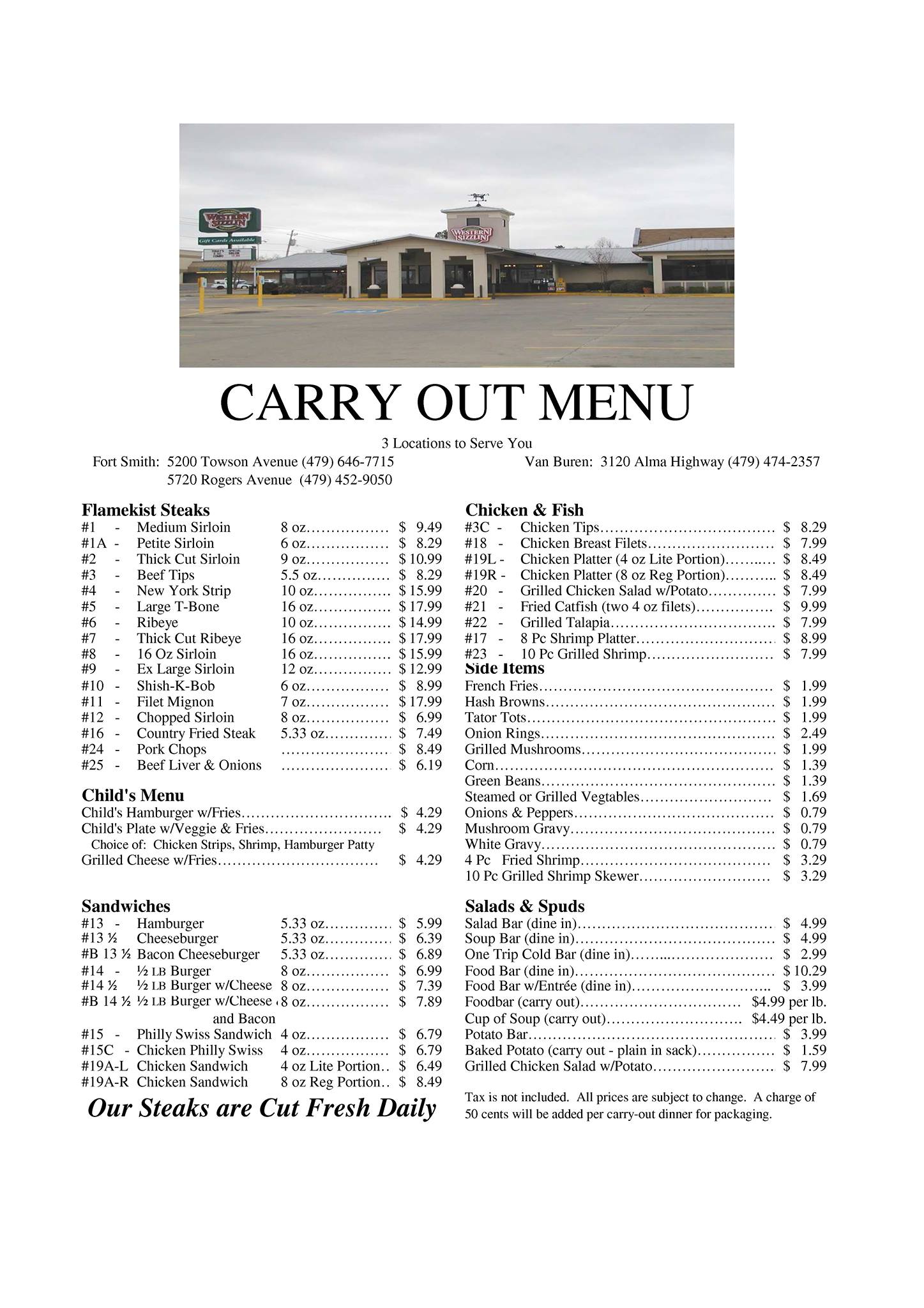 Western Sizzlin Menu