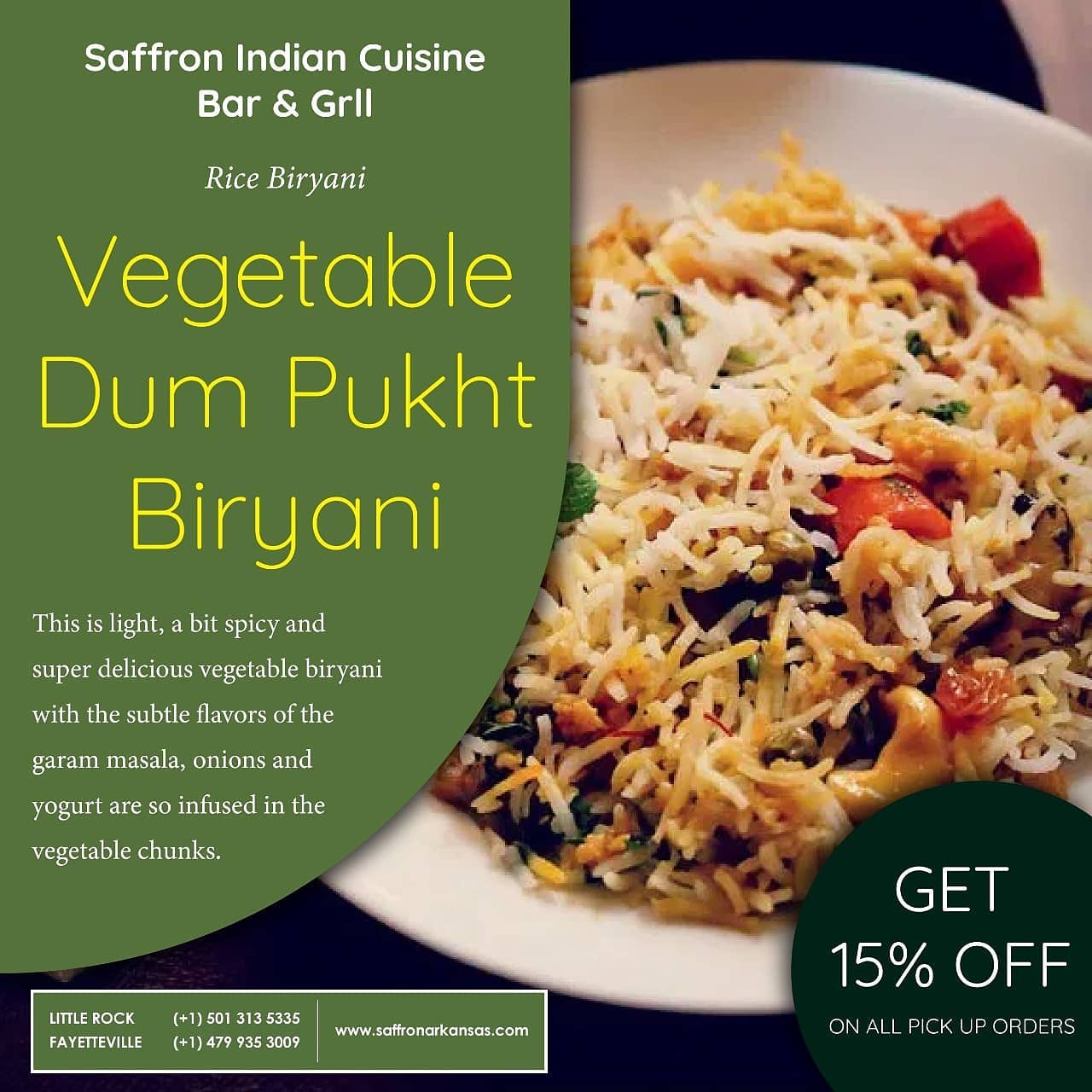 Saffron Indian Cuisine 12911 Cantrell Rd Suite 18, Little Rock