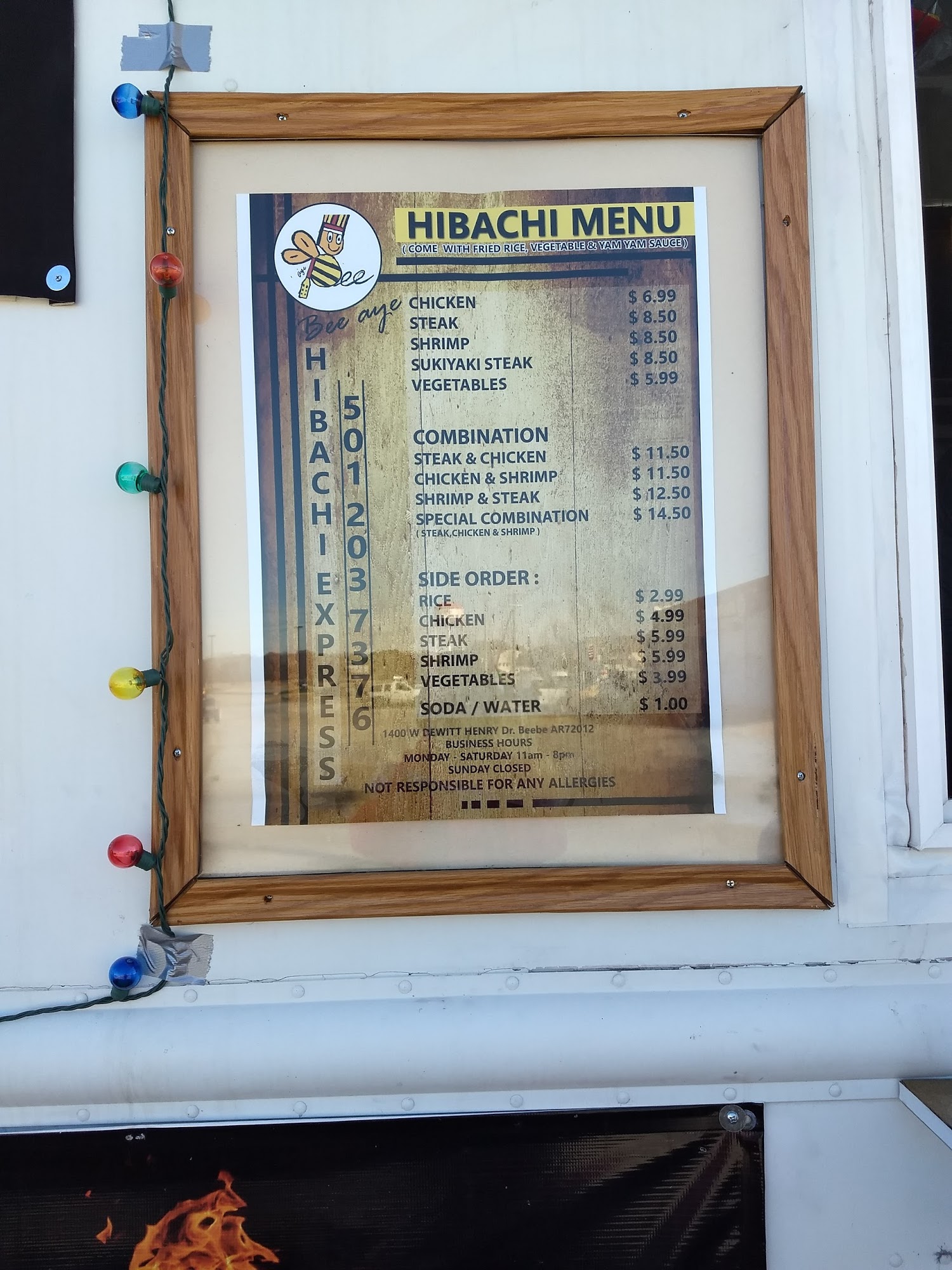 Bee Aye Menu