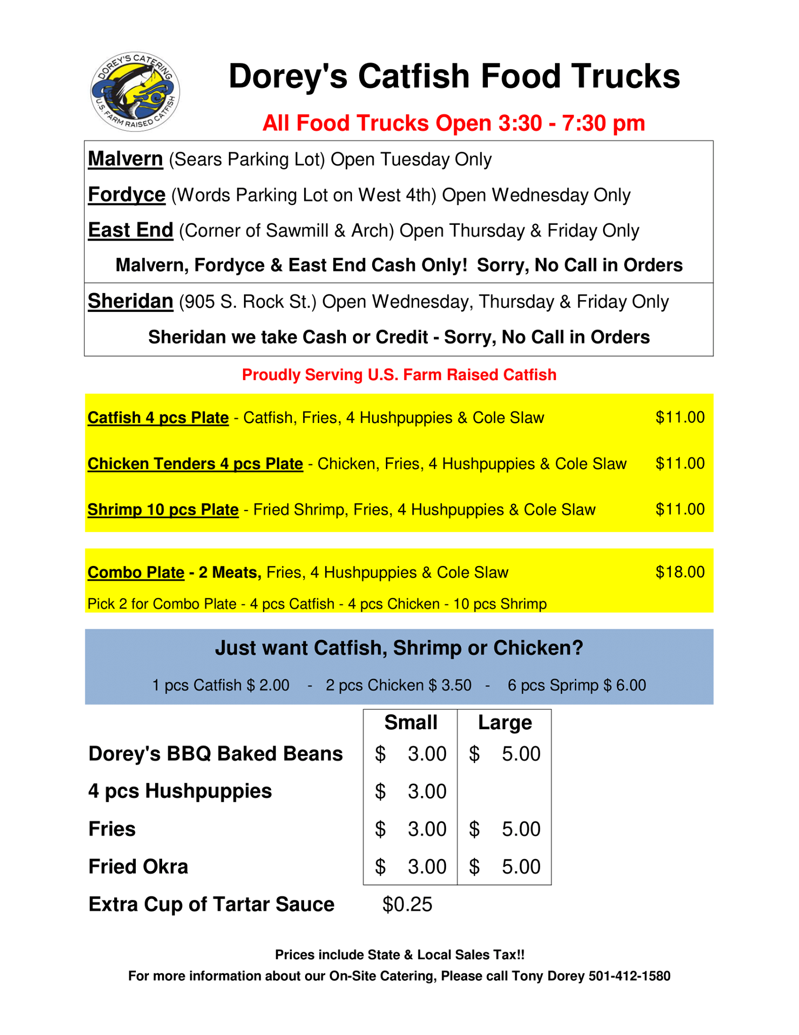 Dorey's Catfish - Sheridan Food Trailer Menu