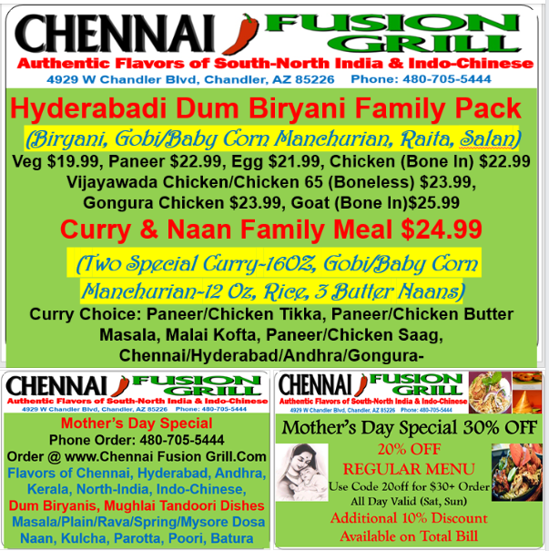 Chennai Fusion Grill (Authentic Flavors of Chennai, Hyderabad Biryani Street, Kerala, North India) 4929 W Chandler Blvd, Chandler