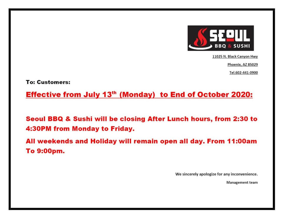 SEOUL BBQ & SUSHI 11025 N Black Canyon Hwy, Phoenix