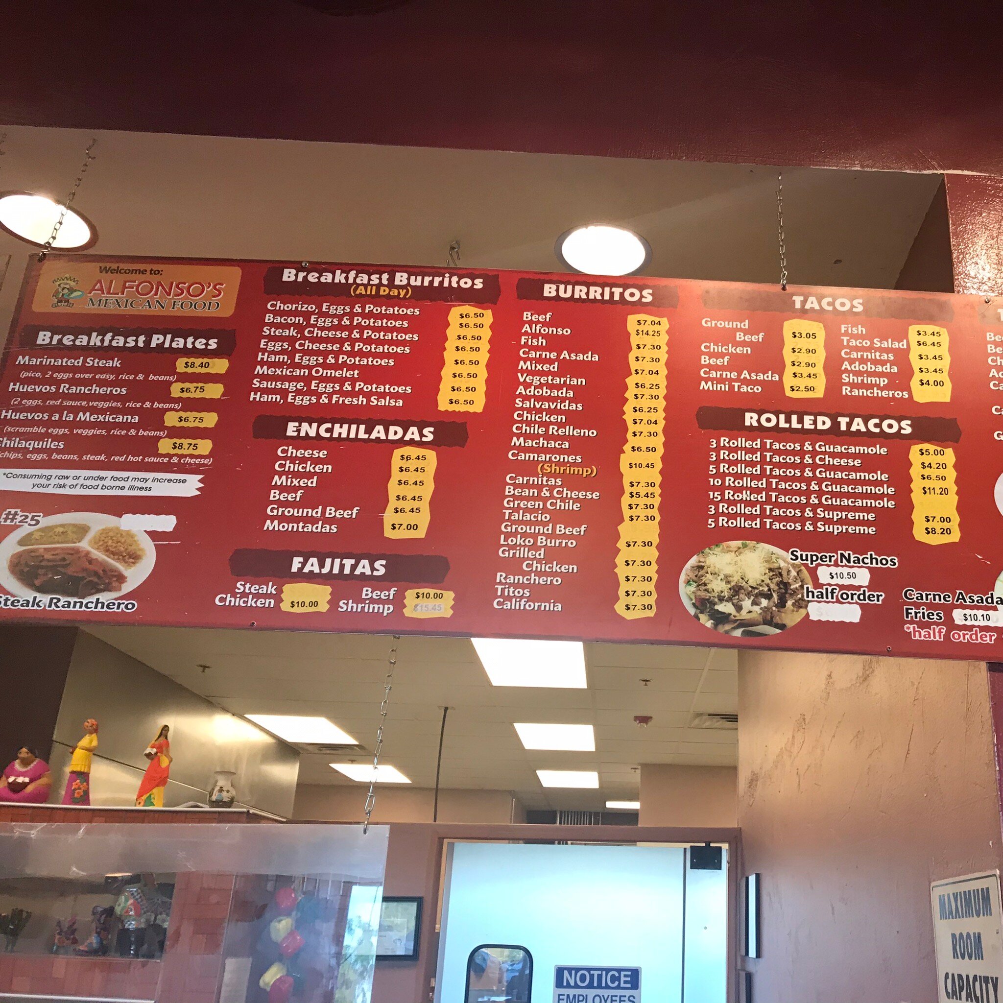 Alfonso's Mexican Food Menu