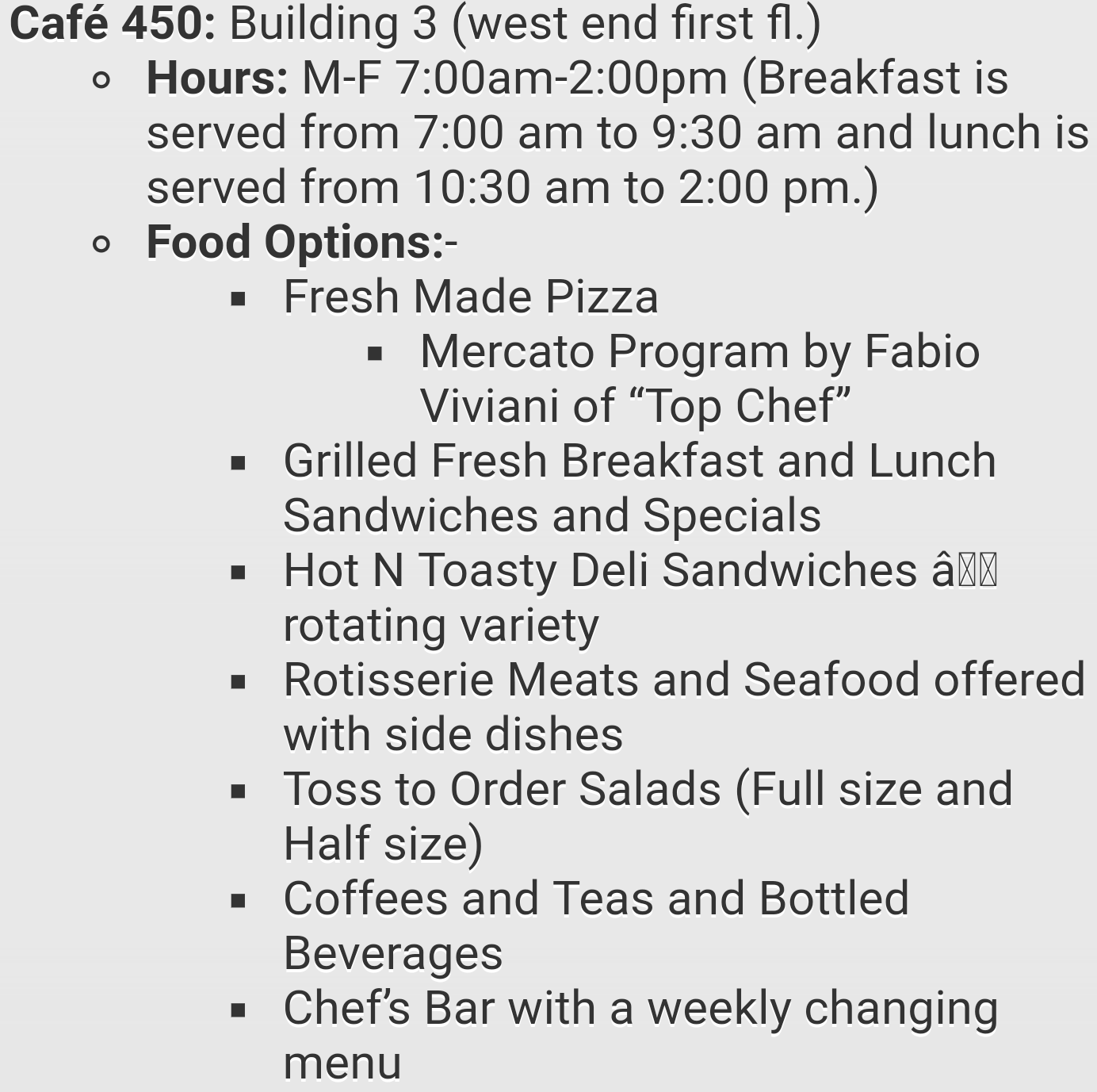 Café 450 Menu