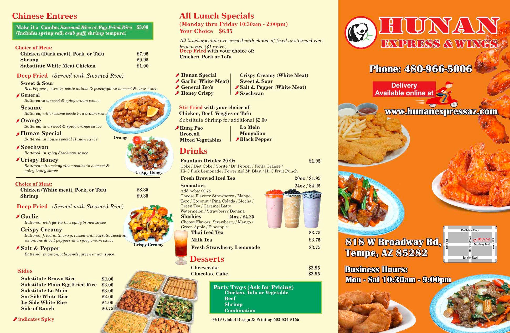 Hunan Express & Wings 818 W Broadway Rd, Tempe