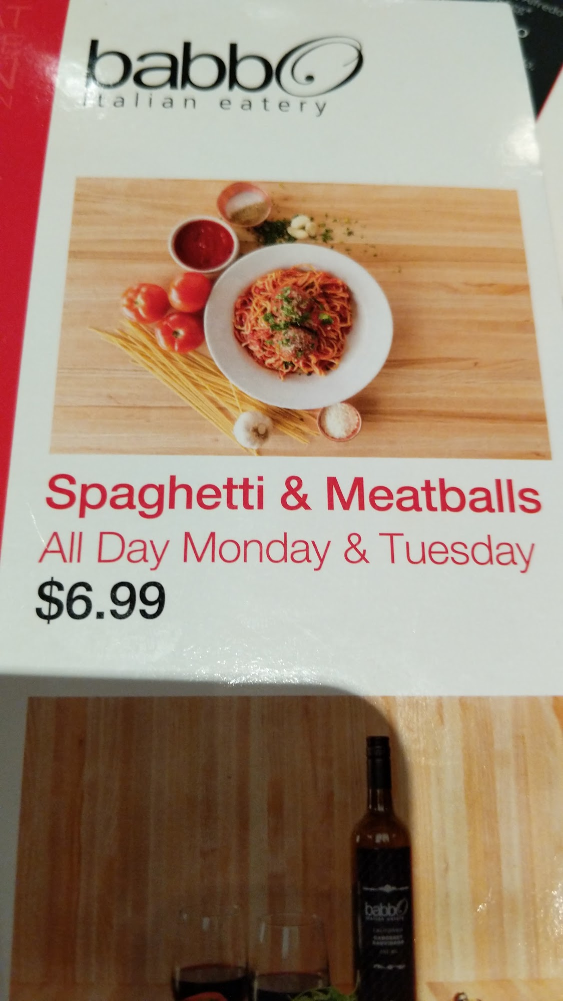 Babbo Italian Eatery Menu