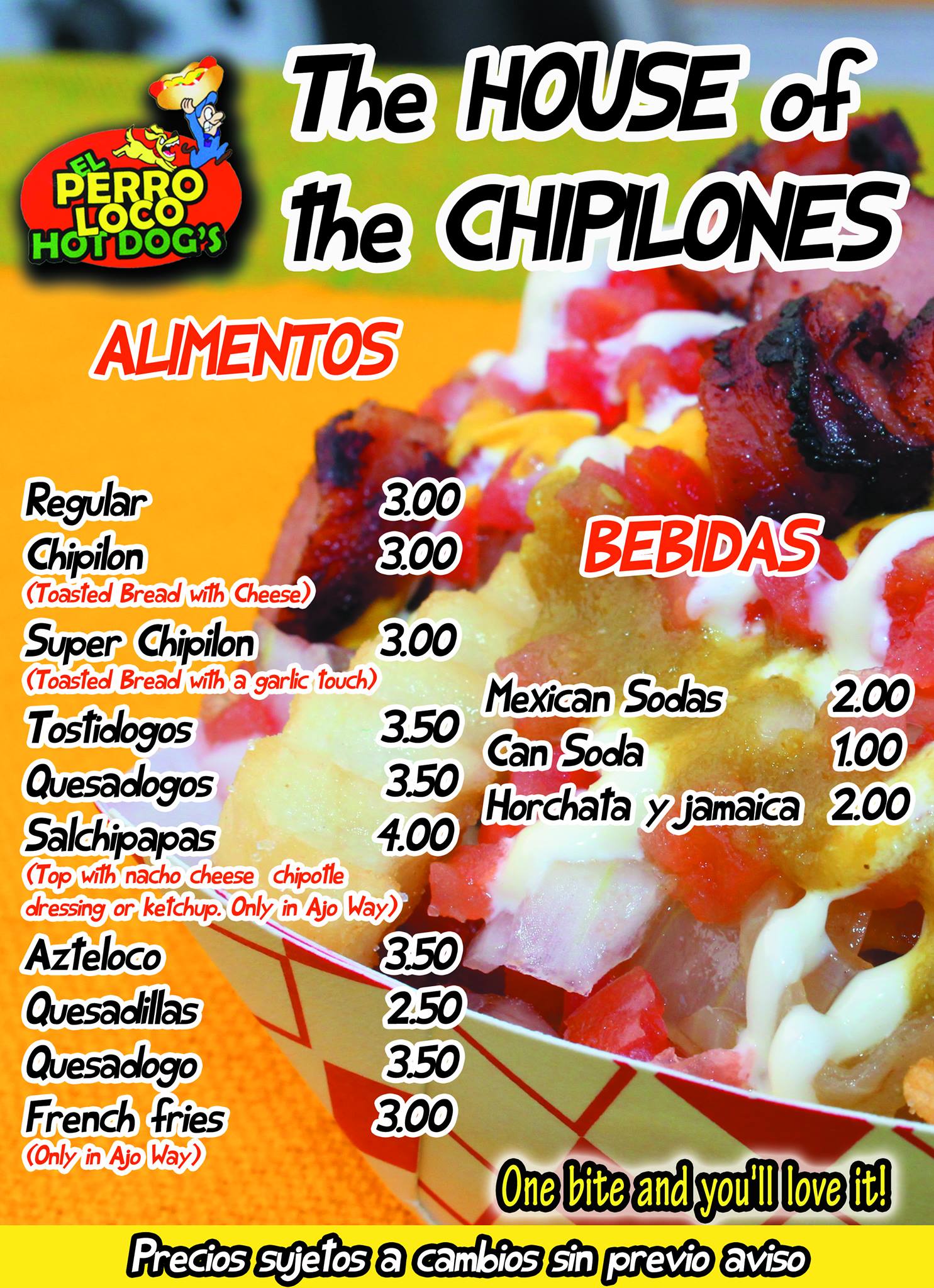 El Perro Loco Hot Dogs Menu
