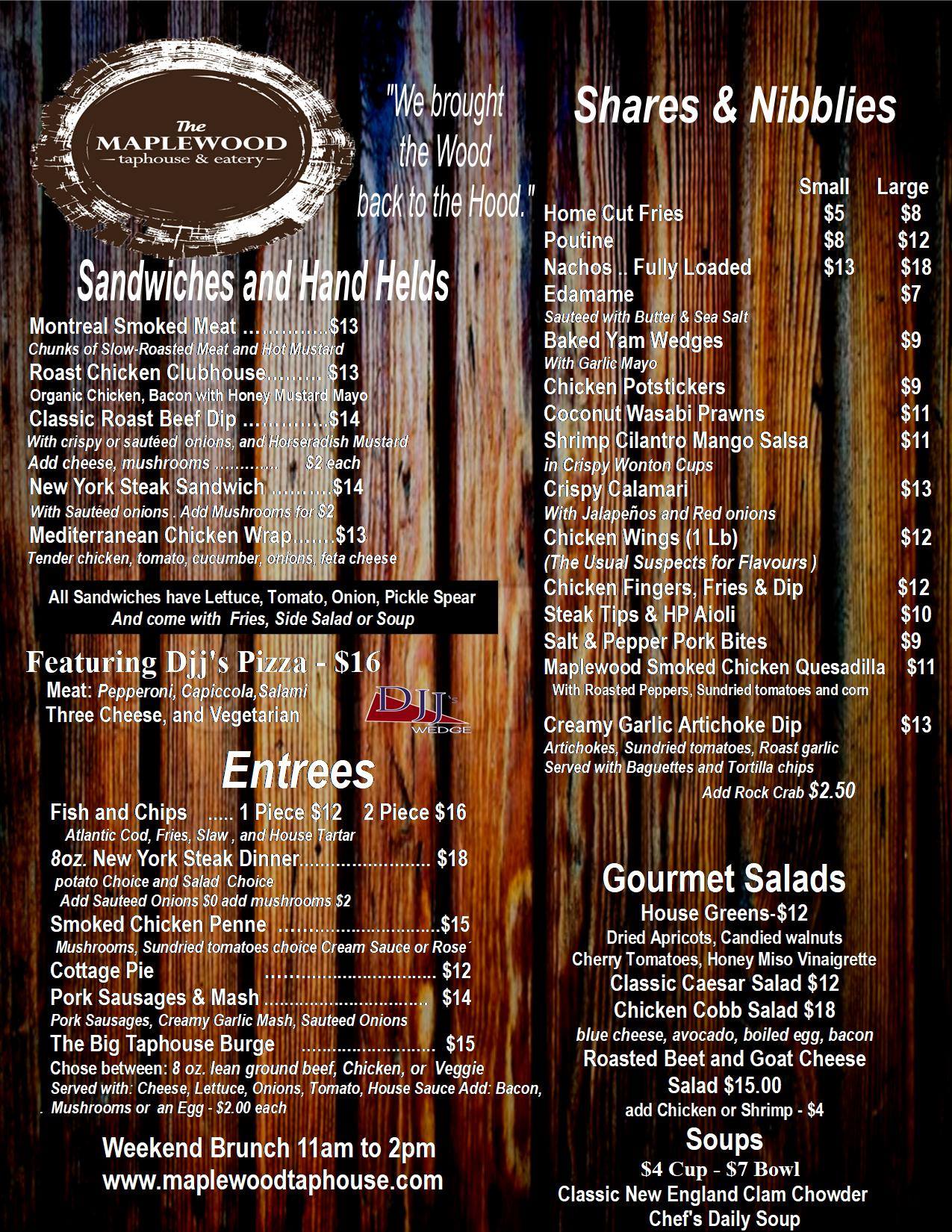 The Maplewood Taphouse & Eatery Menu