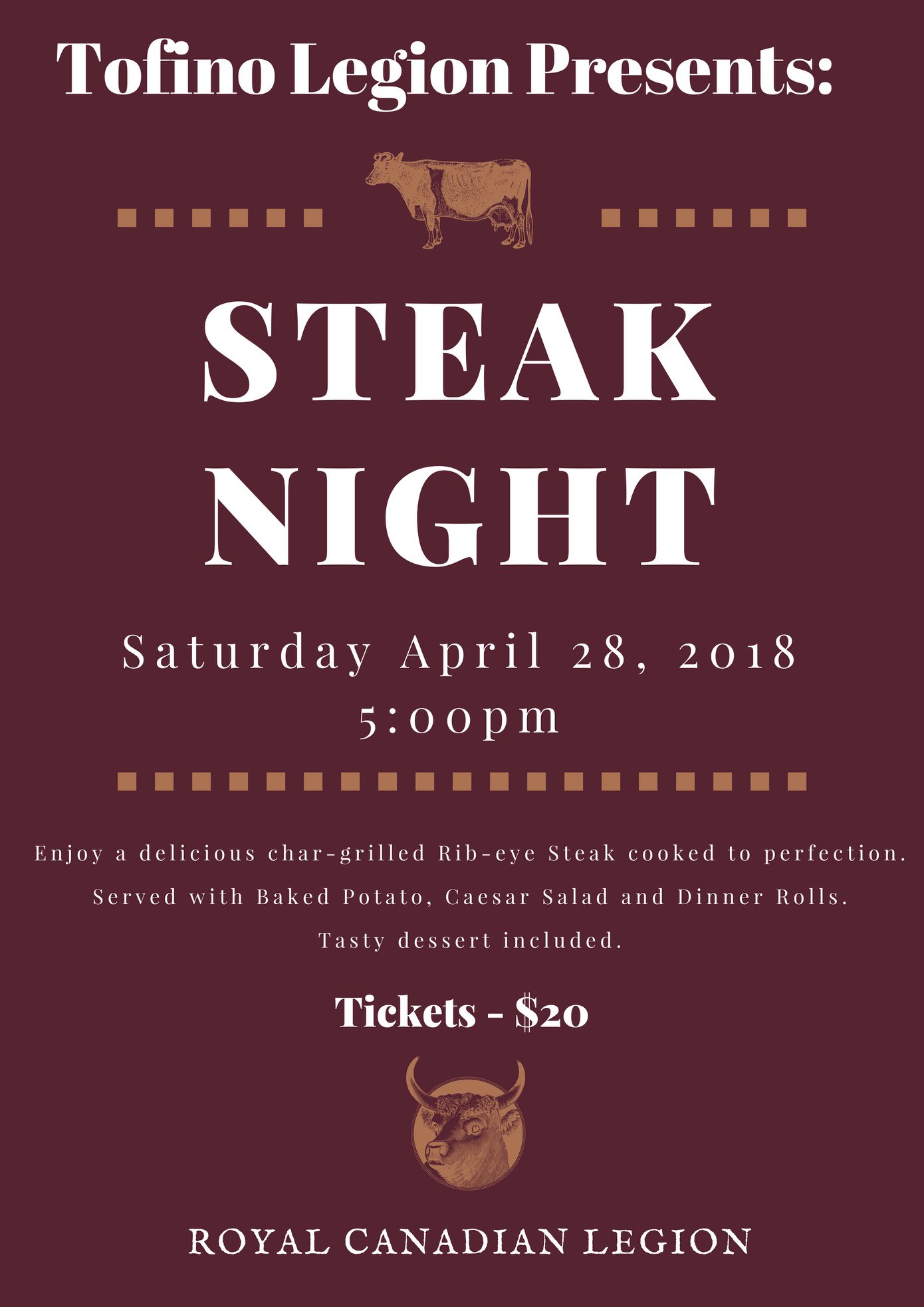 Royal Canadian Legion Menu