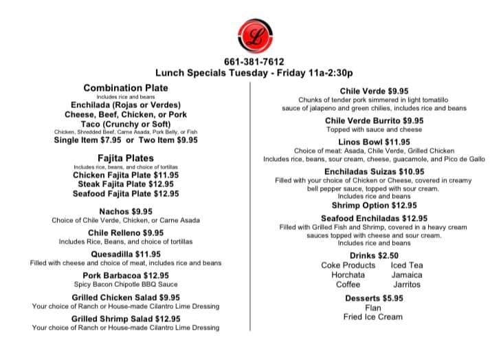 Linos Mexican Cuisine 2911 Taft Hwy, Bakersfield