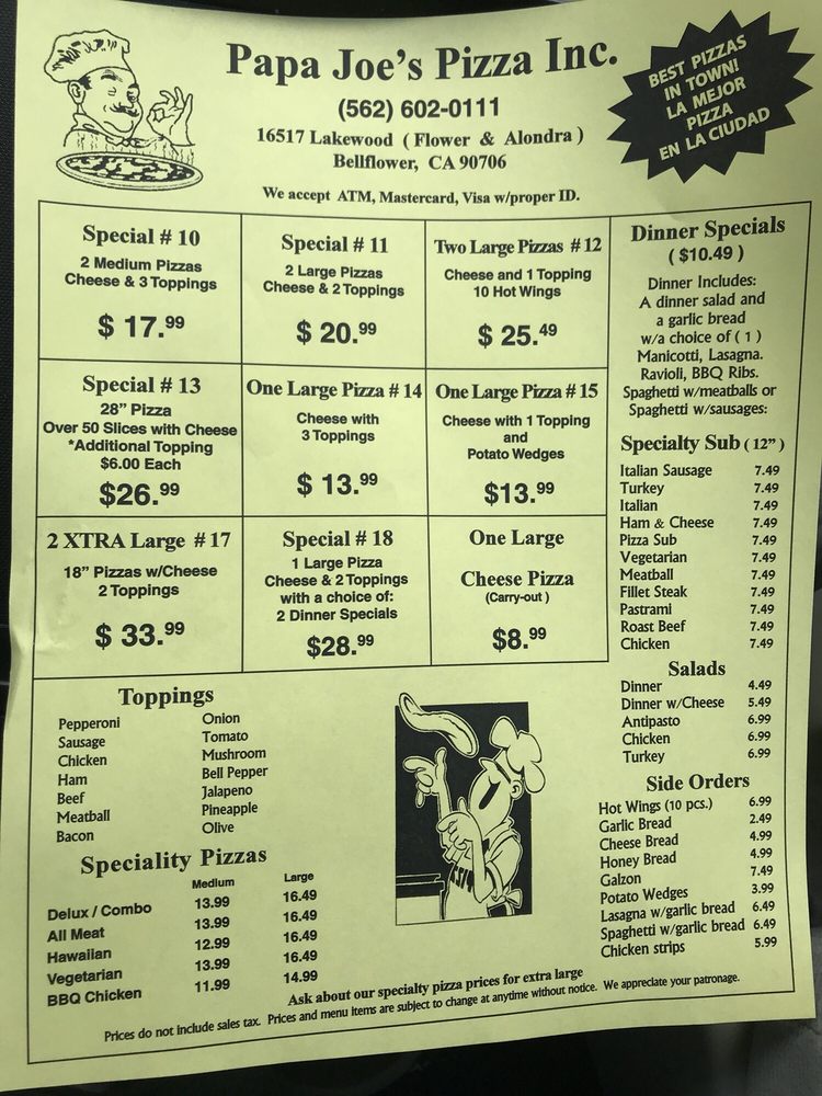 Papajoe's Pizza 16517 Lakewood Blvd, Bellflower
