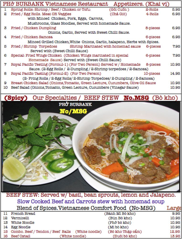 Pho Burbank Restaurant 124 N San Fernando Blvd, Burbank