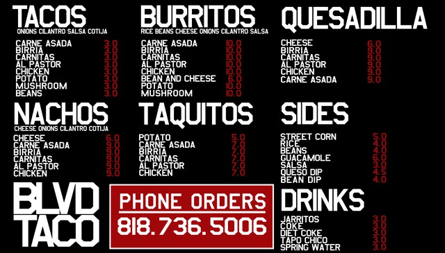 Blvd Taco Menu