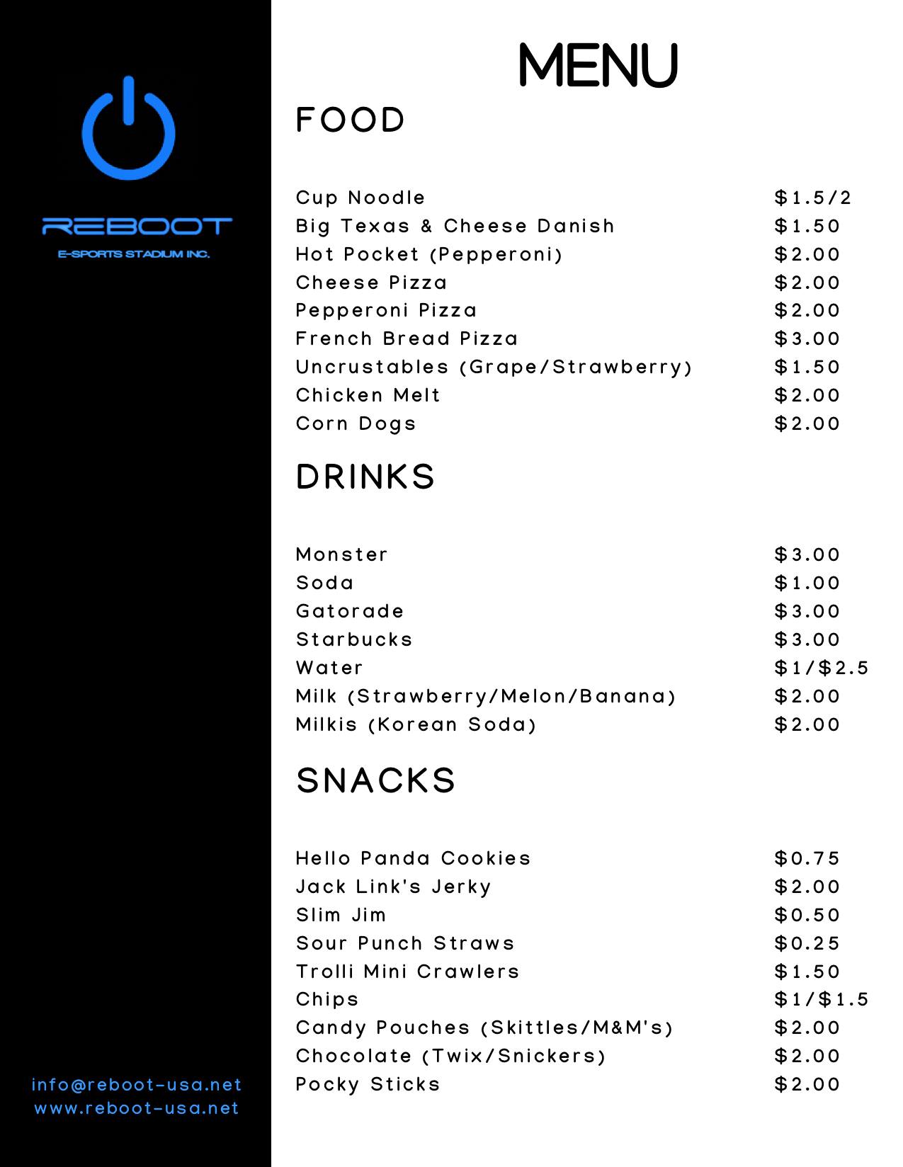 Reboot Esports Lounge Menu