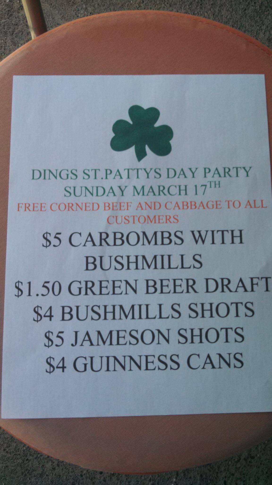 Ding's Cocktail Lounge Menu