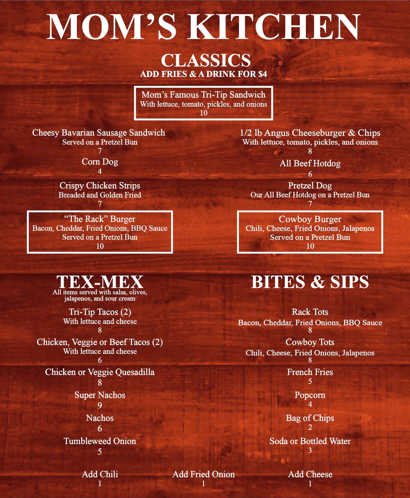 The Saddle Rack Menu