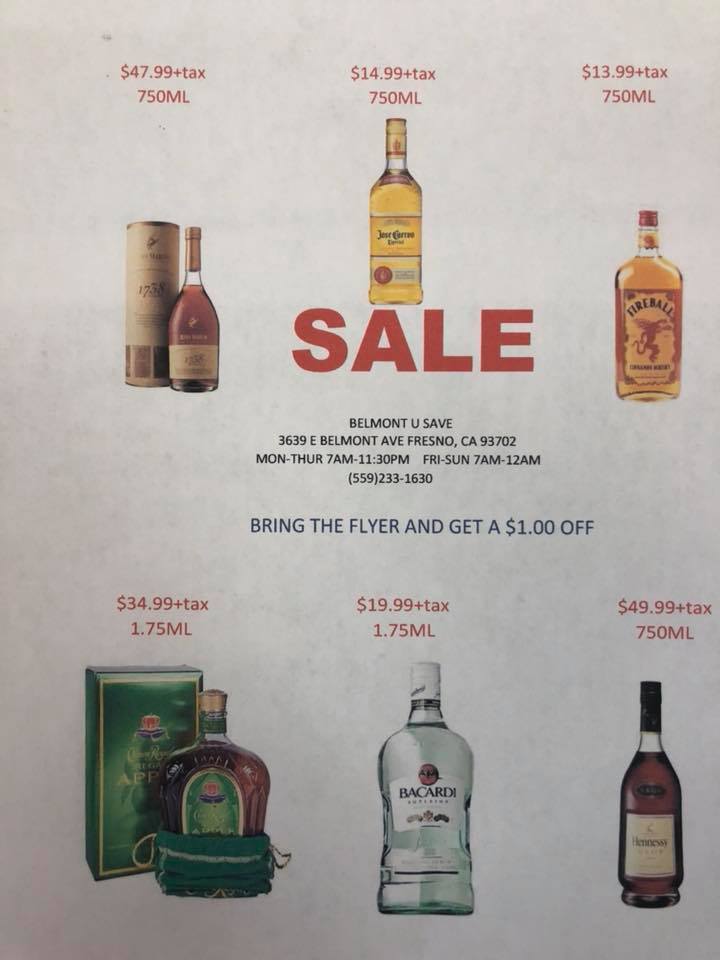 Belmont U-Save Liquors Menu