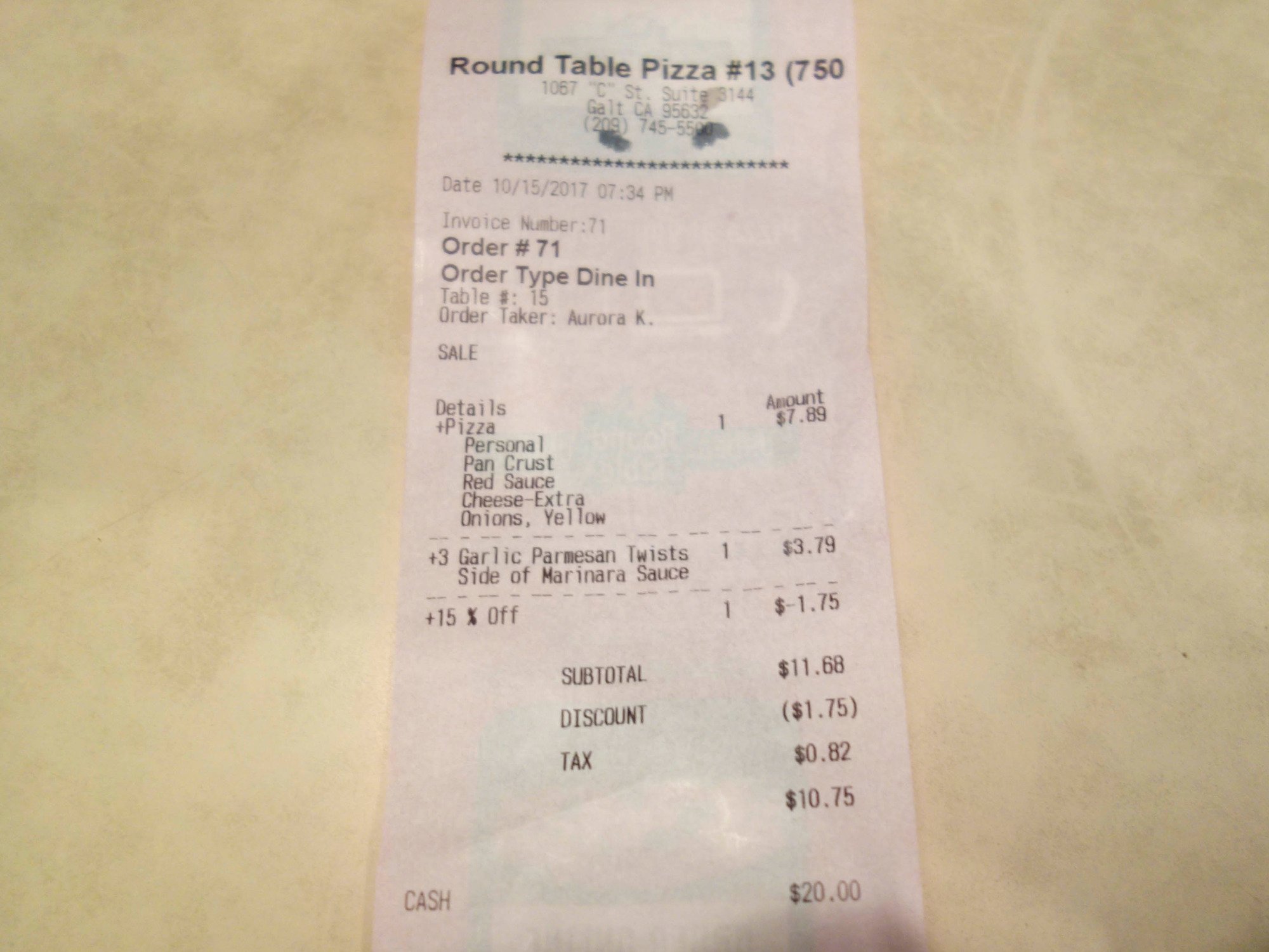 Round Table Pizza Menu