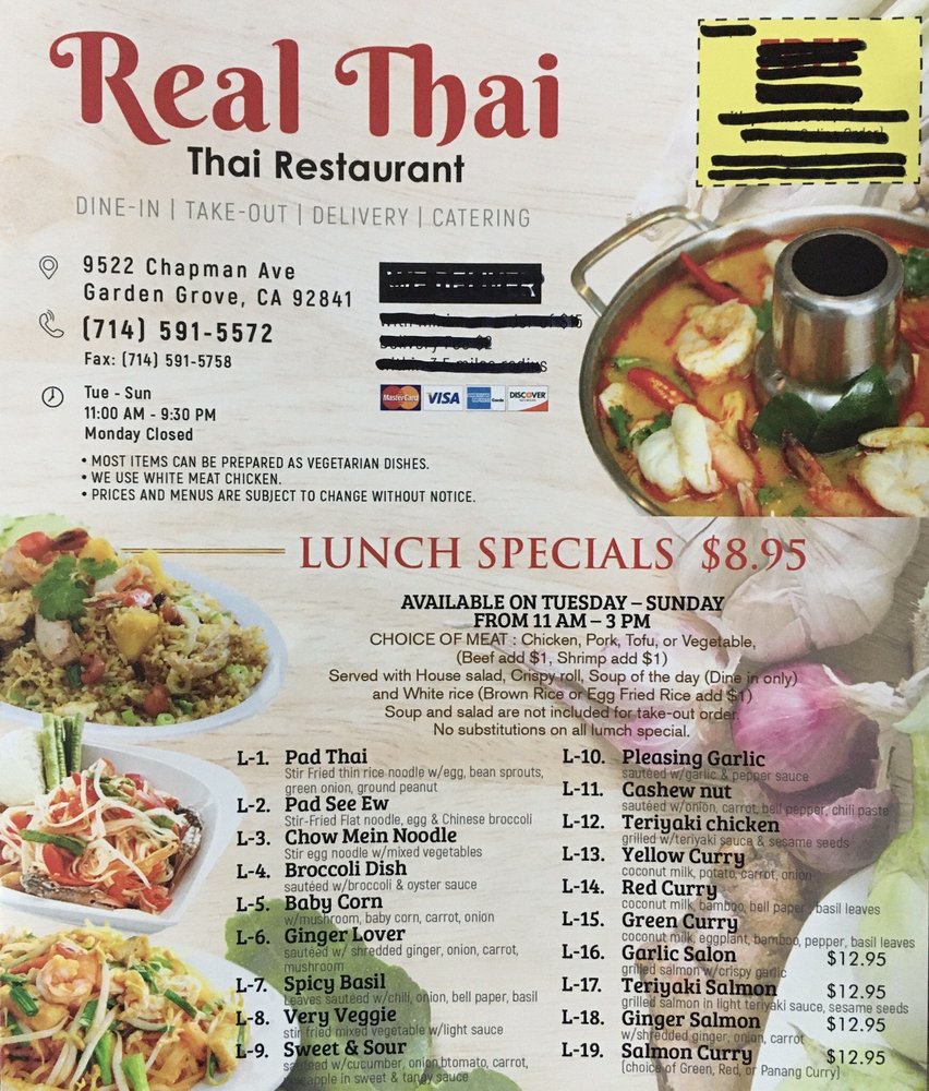 Real Thai Food 9522 Chapman Ave, Garden Grove