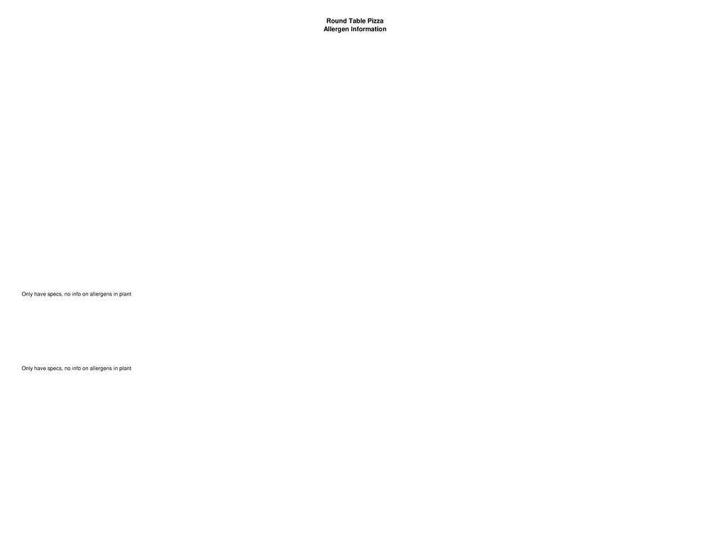 Round Table Pizza Menu