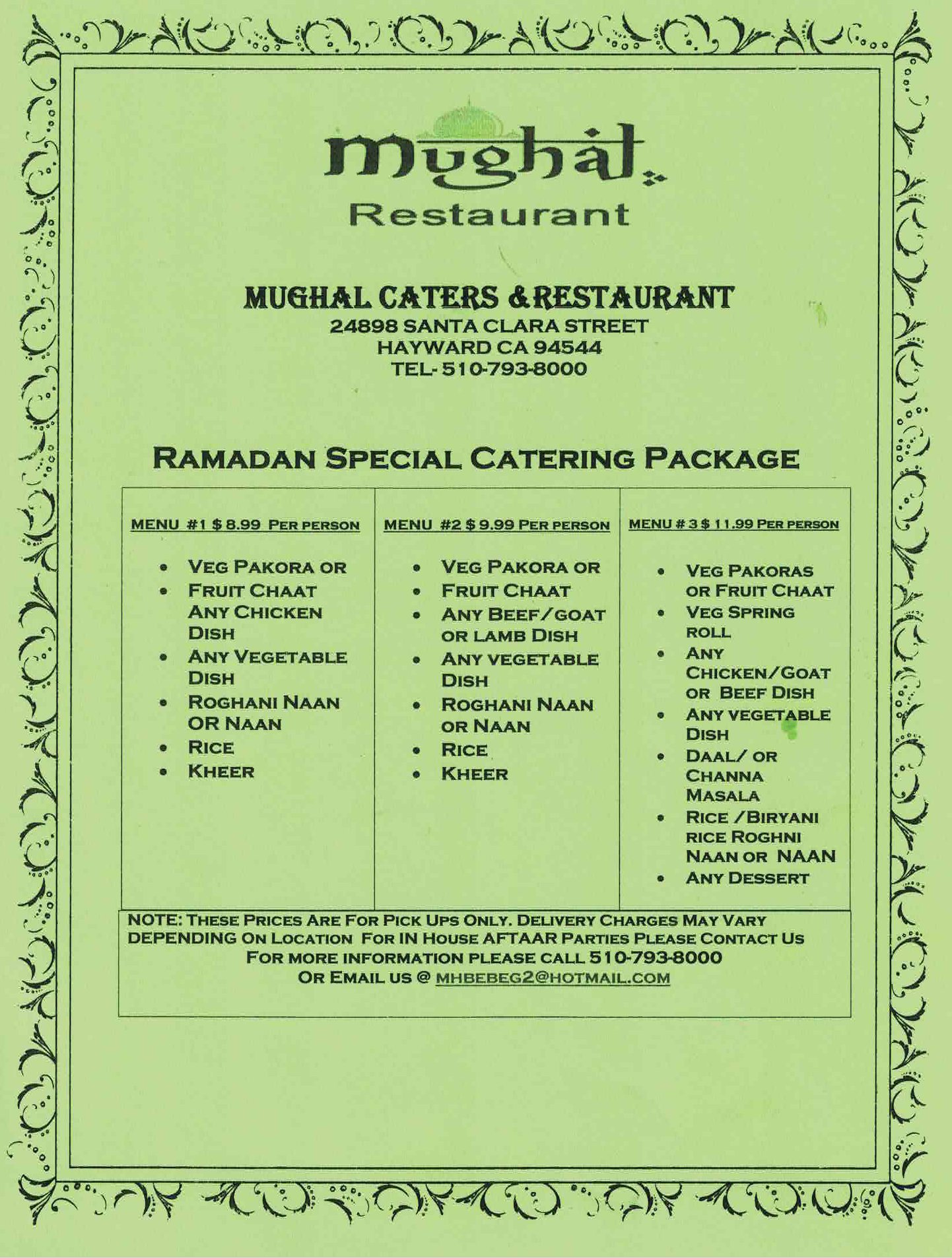 Mughal Restaurant 24989 Santa Clara St, Hayward
