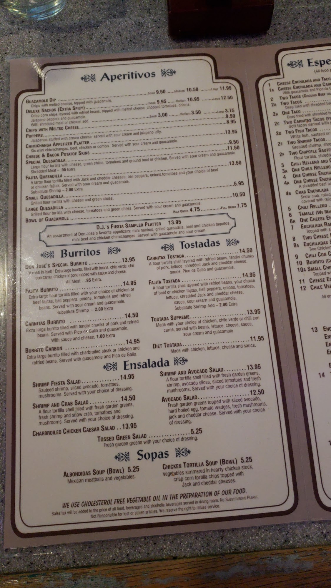 Don Jose Menu