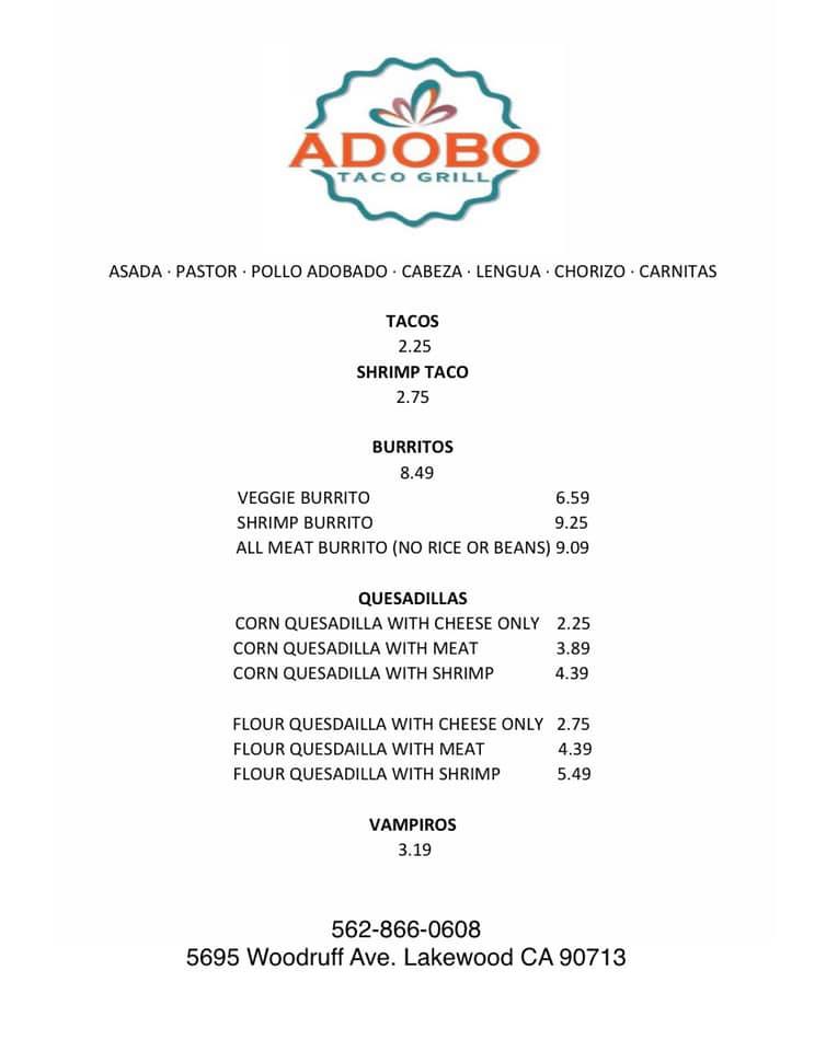 Adobo Taco Grill 5695 Woodruff Ave, Lakewood