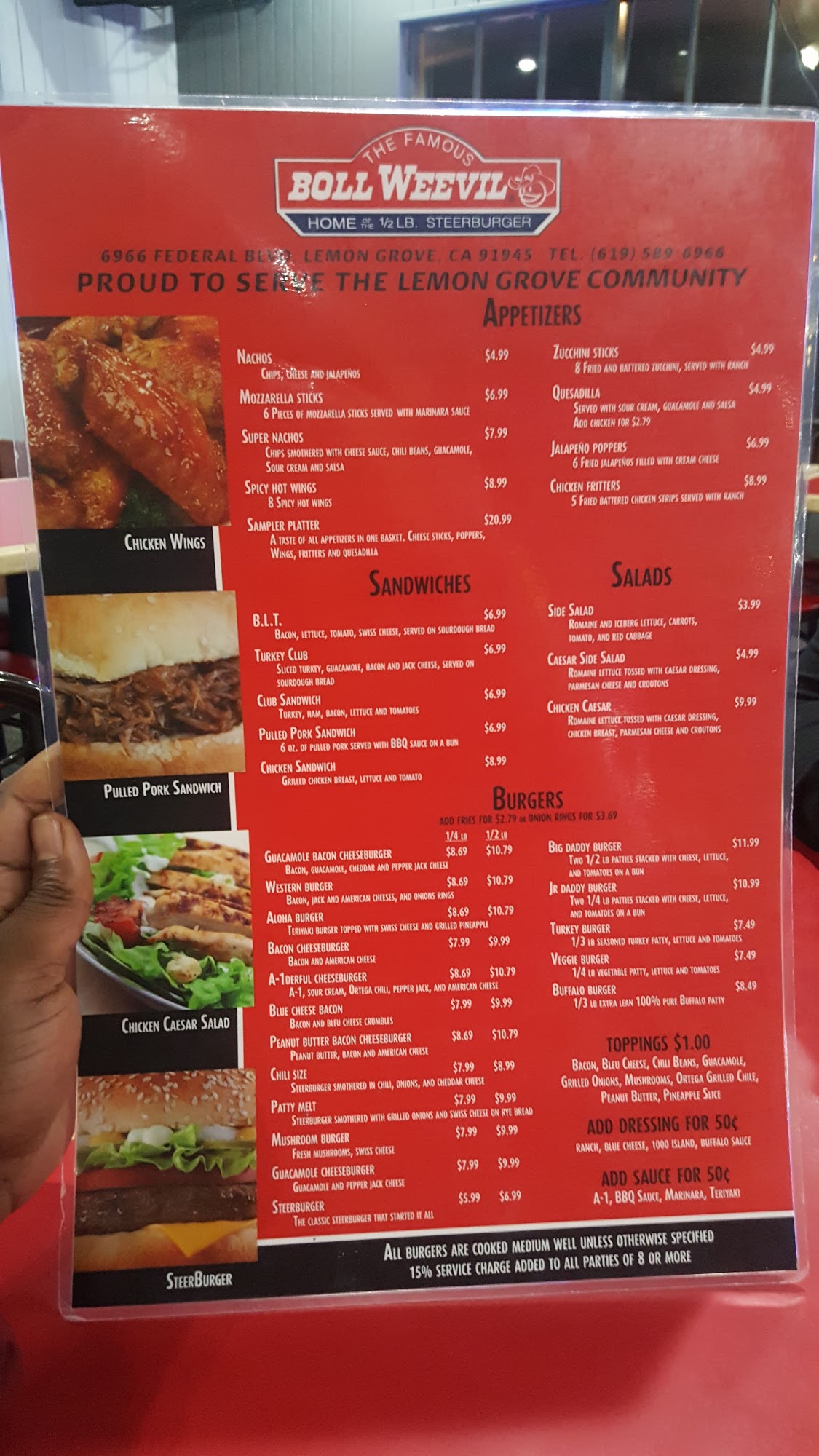 Boll Weevil Inc Menu