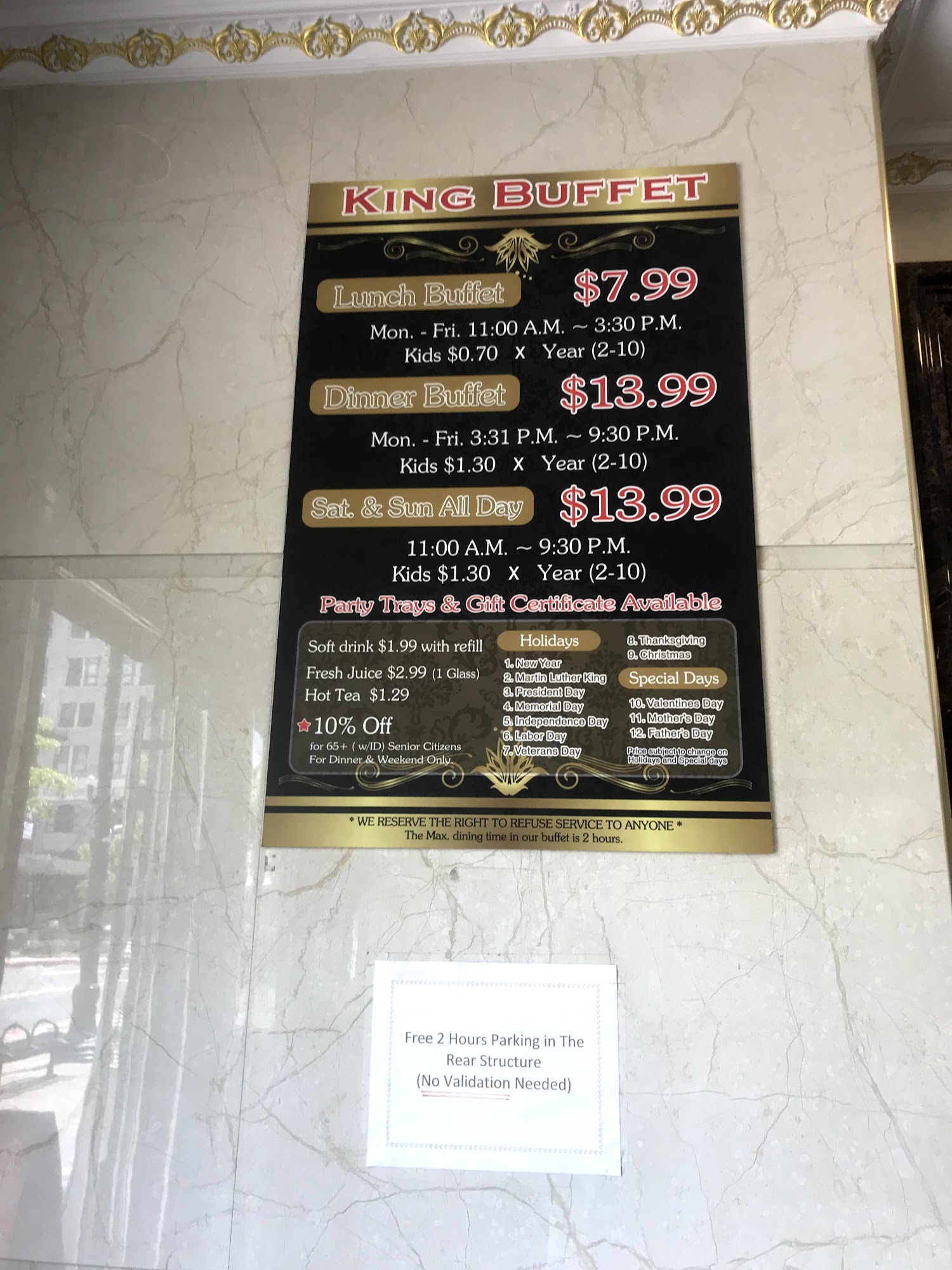 King Buffet Menu