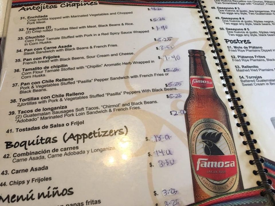 Paseo Chapin Menu