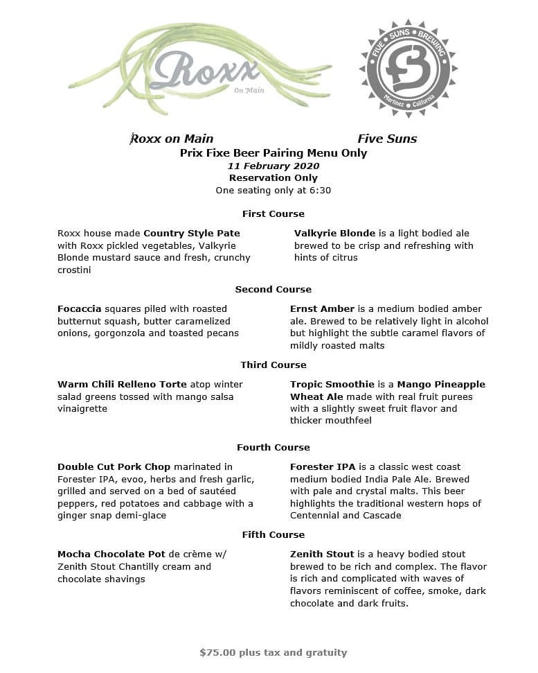 Five Suns Brewing Menu