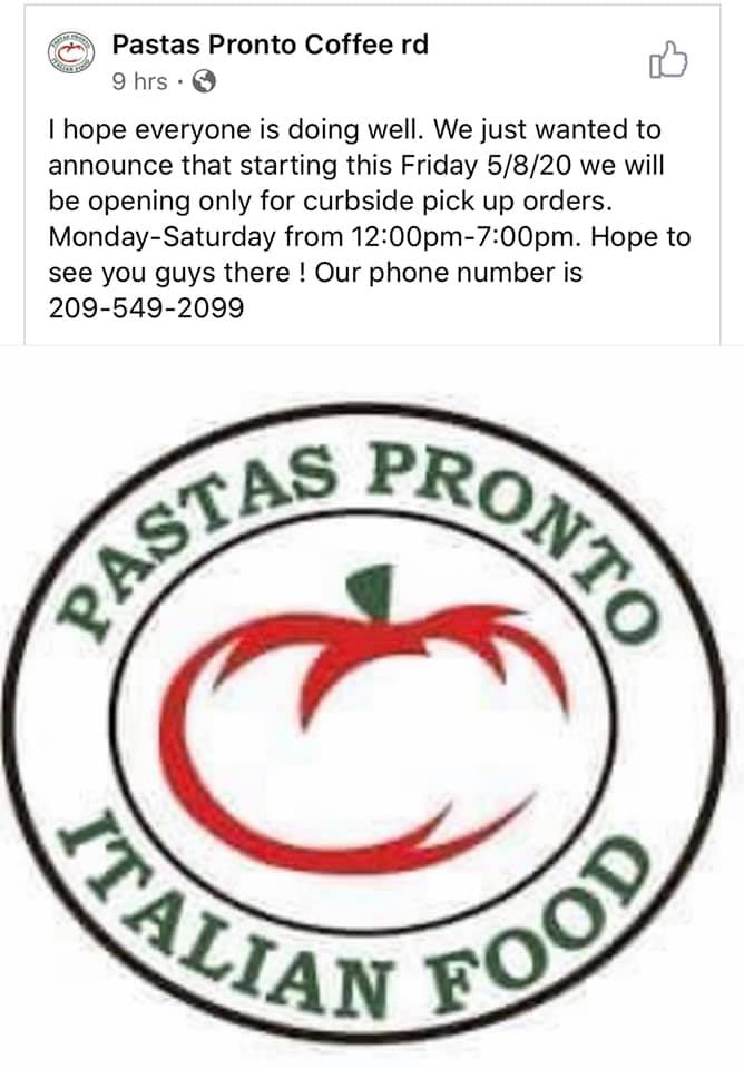 Pastas Pronto 2509 Coffee Road suit, Modesto