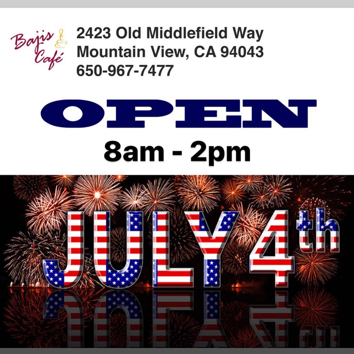 Bajis Cafe 2423 Old Middlefield Way, Mountain View