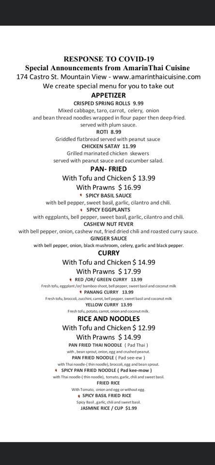 Amarin Thai Cuisine 174 Castro St, Mountain View