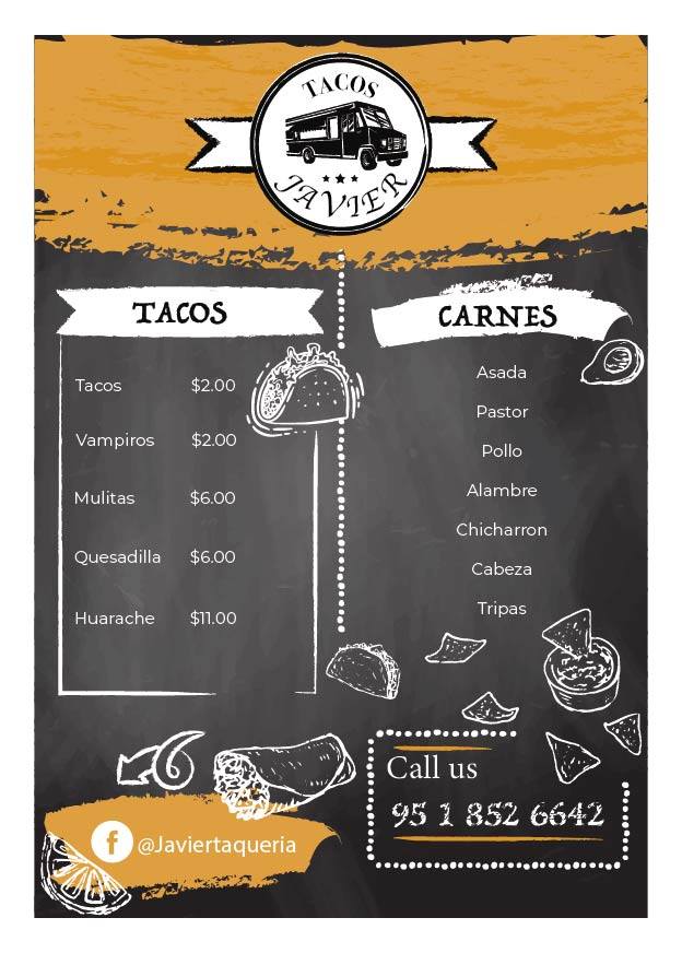 Tacos javier Menu