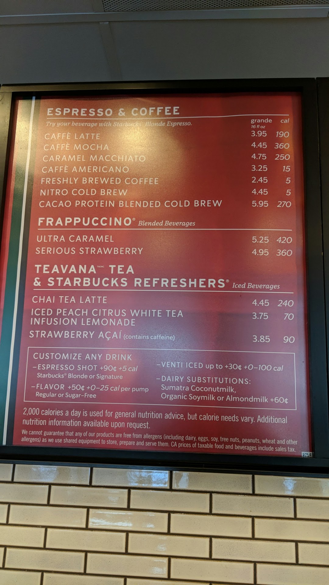 Starbucks Menu