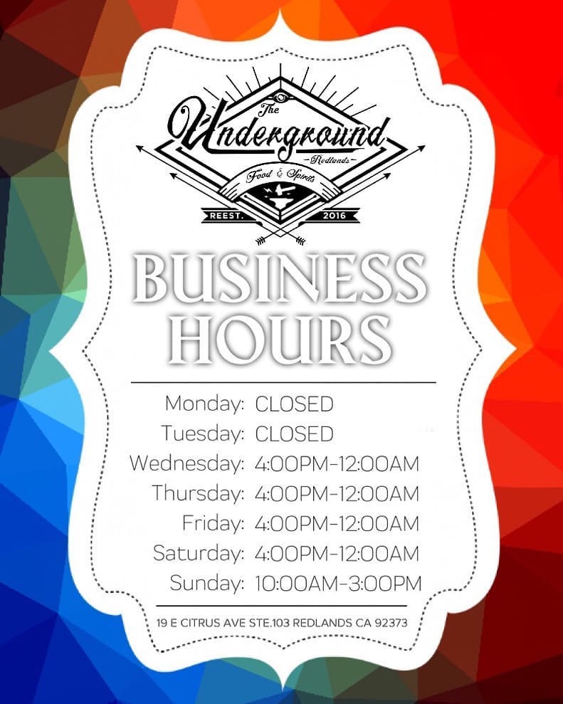 The Redlands Underground Restaurant and Bar 19 E Citrus Ave #103, Redlands